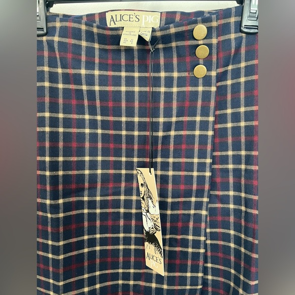 Alice’s Pig Plaid Pencil Skirt - Tartan Red, Navy and Cream with front pleat - Picture 3 of 8